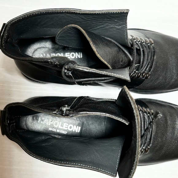 Napoleoni Made in Italy Black Lace up Leather Boots Sz 39 - Picture 7 of 8